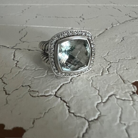 Albion® Ring Sterling Silver with Prasiolite and Diamonds, 11mm - Picture 2 of 7